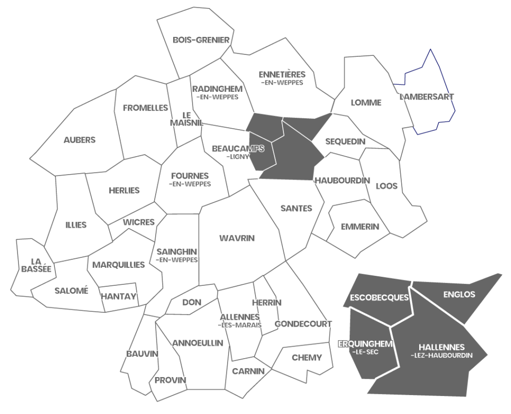 Périmétre d'intervention de SEWEP sur 37 communes des WEPPES